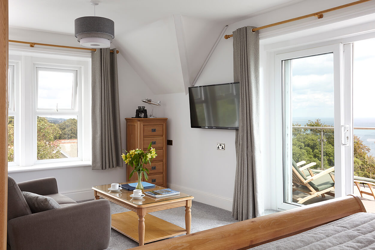 Executive Suite - Executive Suite Lounge Area, Balcony & Sea Views, Luccombe Hall Hotel, Isle of Wight